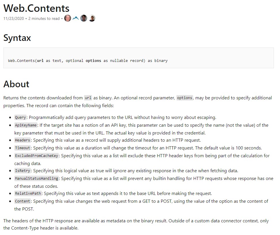 screenshot of the official docs of the Web.Conents Function
